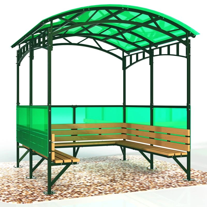 Smoking Pavilion with Benches and Partially Enclosed Walls