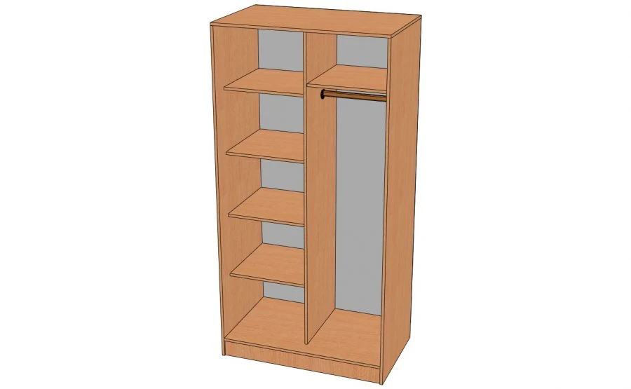 Two-Section Sliding Wardrobe with Shelves and Hanging Rail - Model SHK