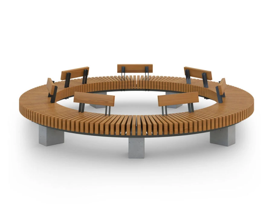 Radius Arch Bench with Backrest on Concrete Base - A1045