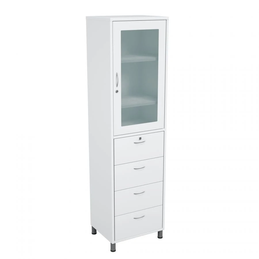Medical Storage Cabinet Two-Section Metal One-Door with Glass Door and Four Drawers SHM-1.2.3