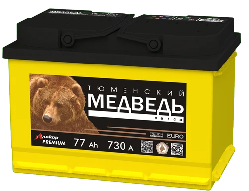Lead-Acid Starter Battery for Internal Combustion Engines 12V 6ST-77VLA "Tyumen Bear
