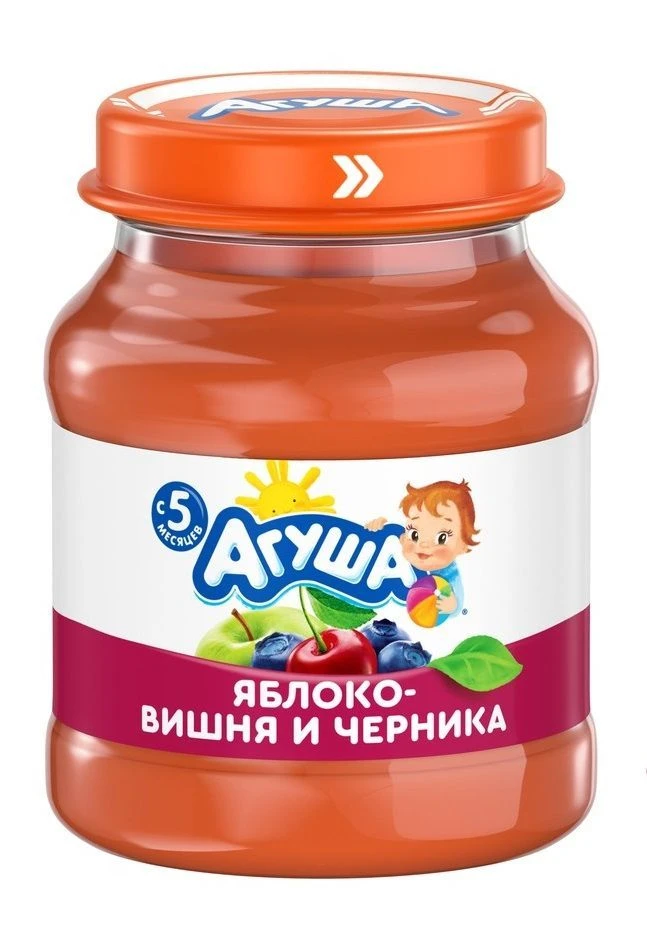 Homogenized Apple, Cherry, and Blueberry Puree "Agusha", 100g