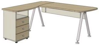Ergonomic Left Composite Office Desk on Metal Frame - Gamma Set