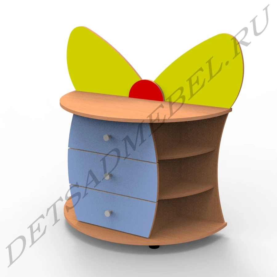 خزانة فراشة بثلاثة أدراج ورفوف مفتوحة