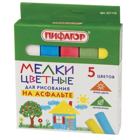 Colored Sidewalk Chalk Set, 5 pcs, Square, PIFAGOR