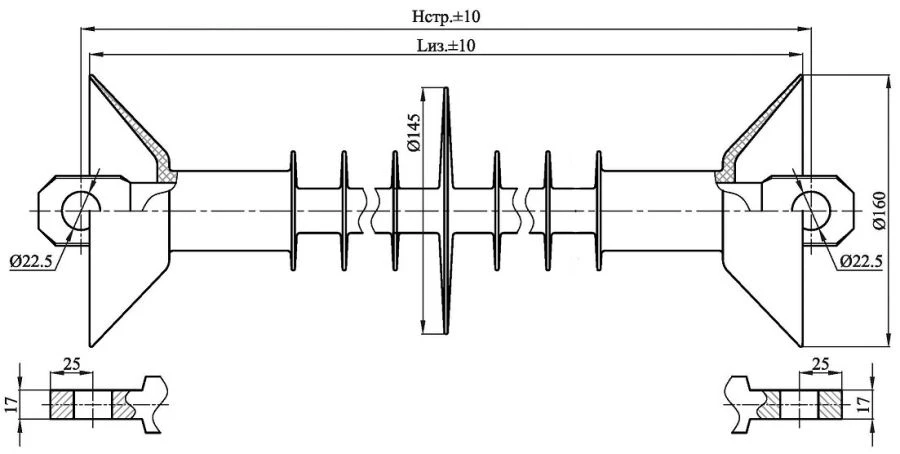 Insulator for Tension Rod with Ribbed Silicone Rubber NSPKr 160-25/1.3-E-2