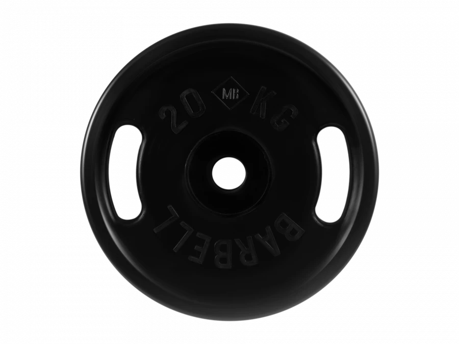 قرص وزن مطلي بالمطاط "يورو كلاسيك" مع مقابض، أسود، 51 مم، 20 كجم