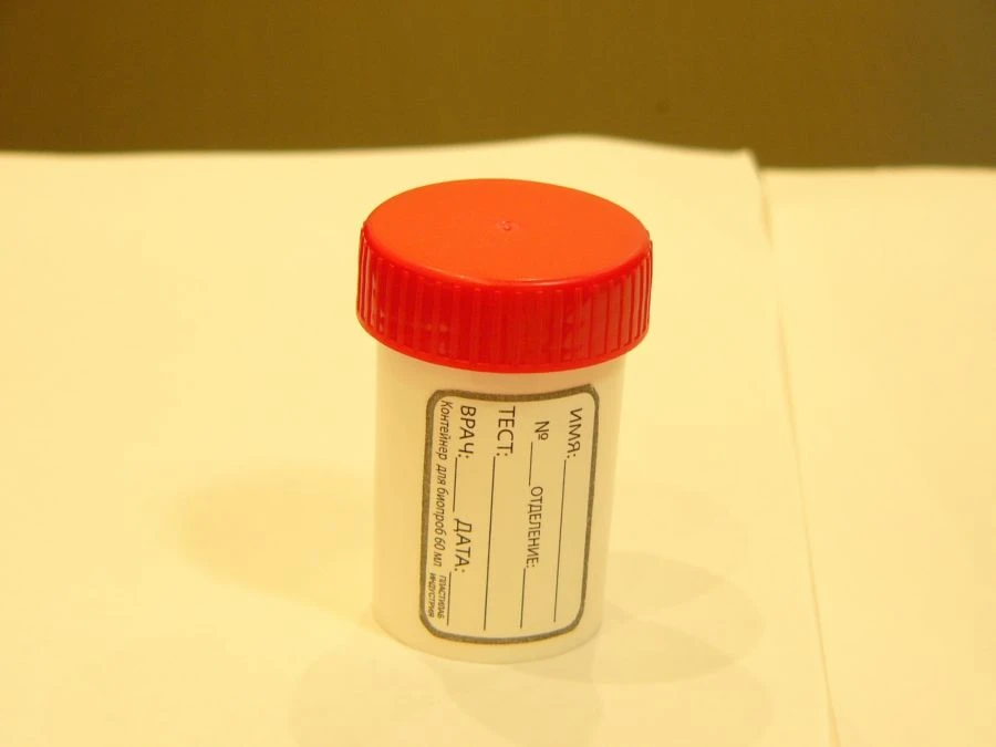 Disposable Sterile Polymer Container for Biological Samples - 60ml with Spoon and Label