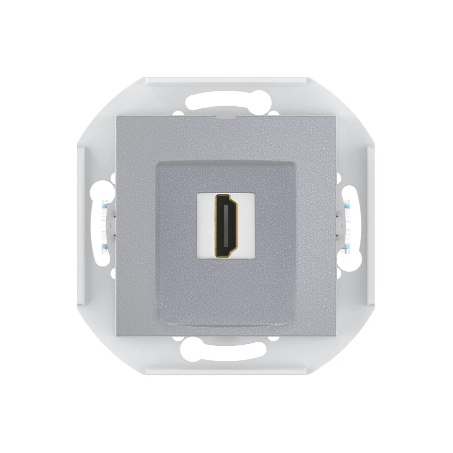Caduceus Aling Prestige Hidden Installation Socket with Keystone HDMI Type A-A Module, Silver, Art. 60163.S