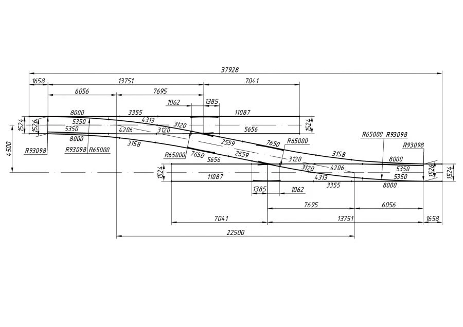 Single Turnout Type R65 Model 1/5 for Metro Applications