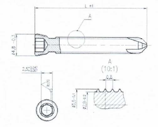 برغي قشري بخيط مخروطي من سبيكة التيتانيوم 3.5 مم 35 مم