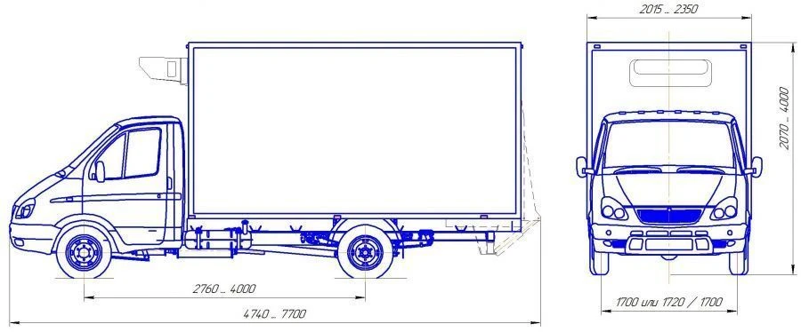 Isothermal or Refrigerated Van for Trucks with Gasoline Engine, Type 27192 Mod