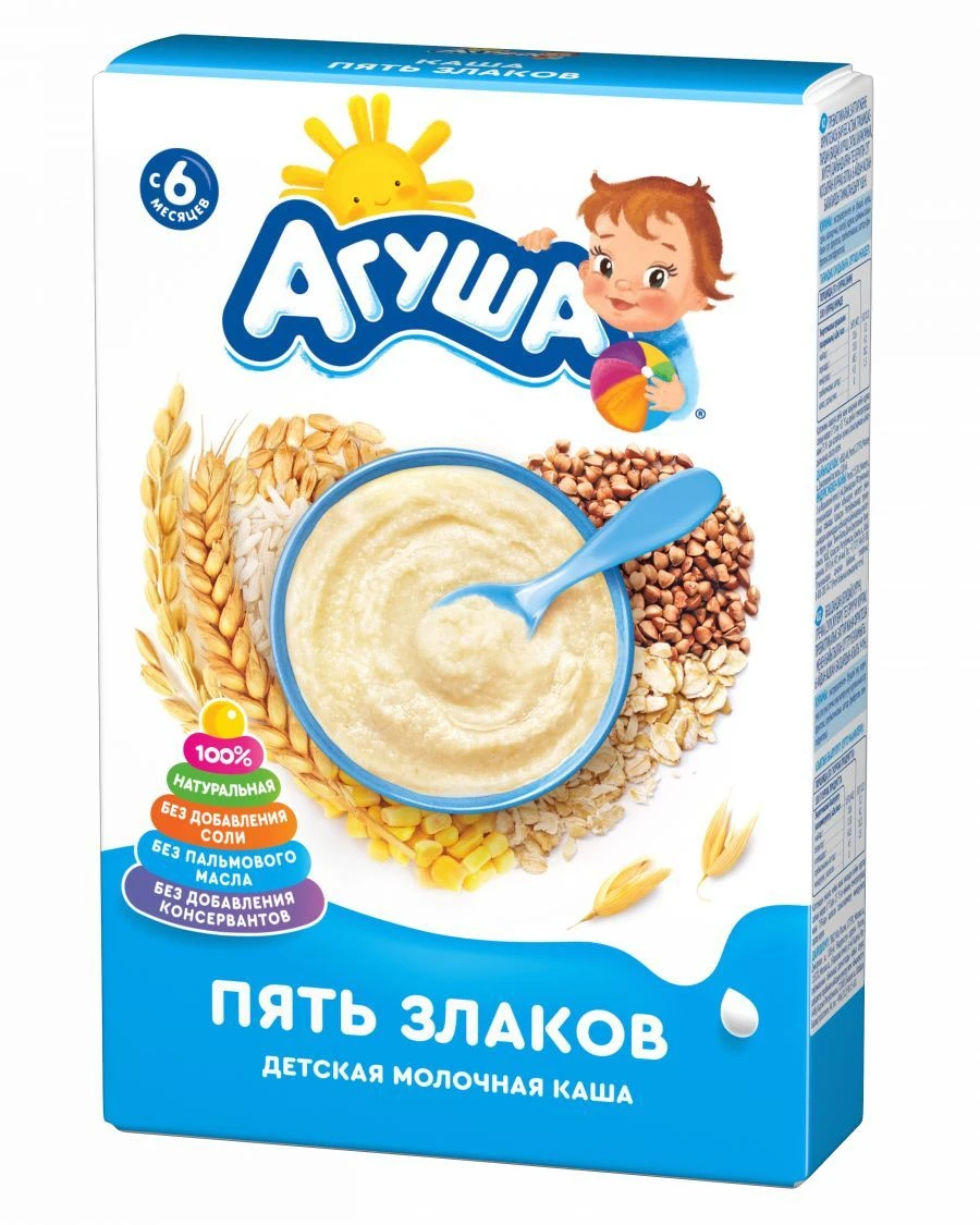 Instant Milk Cereal with Five Grains and Prebiotics - Agusha, 200g