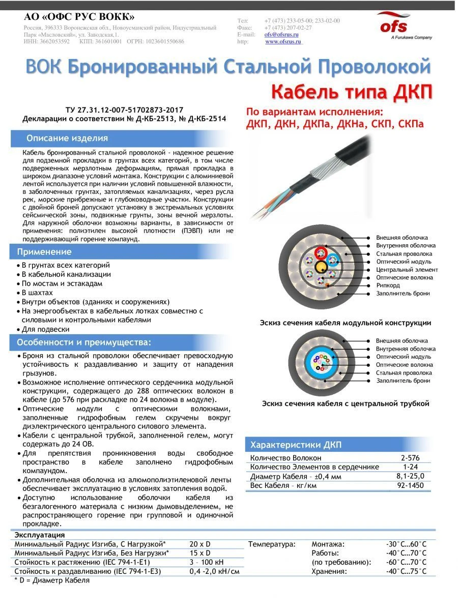 Fibre optic cable type DKP