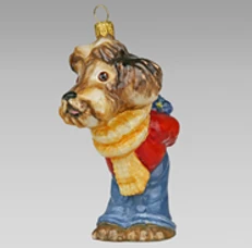 Handmade Glass Christmas Ornament "Dog with Bouquet