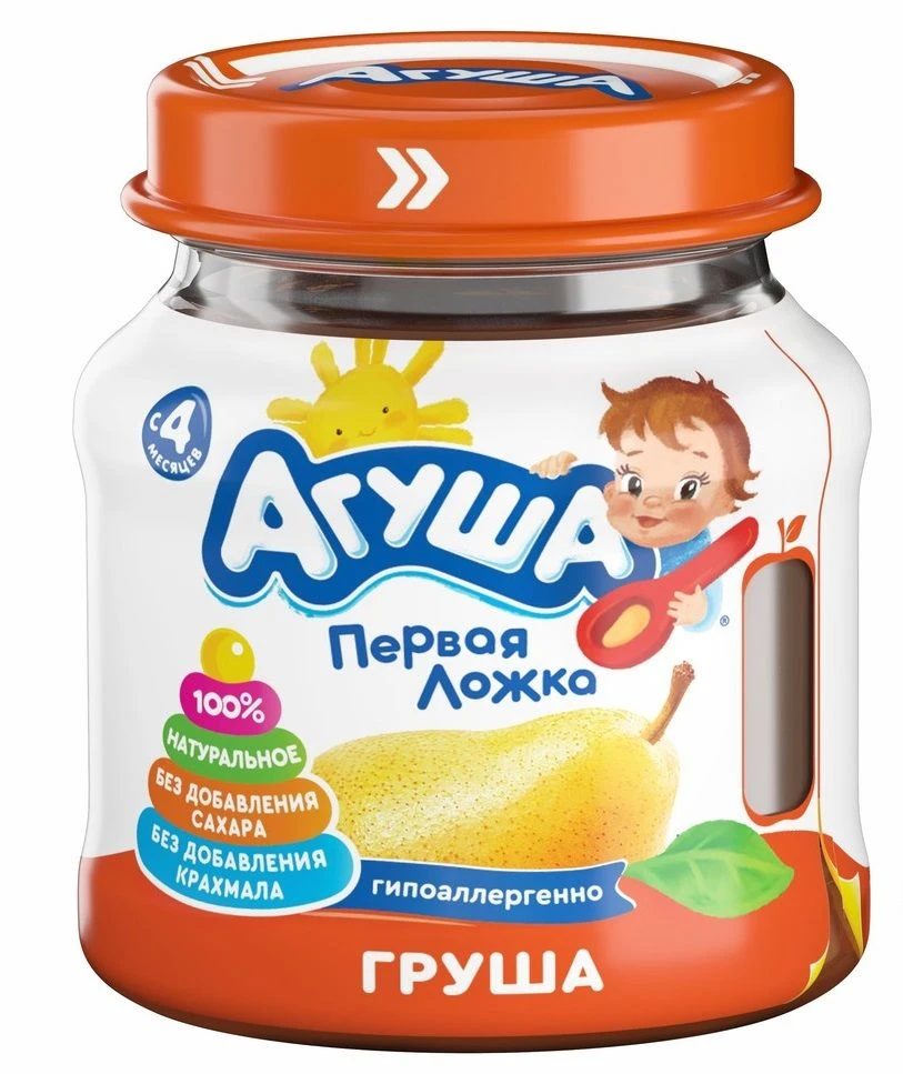 Homogenized Pear Puree "Agusha", 100g (Glass Jar)
