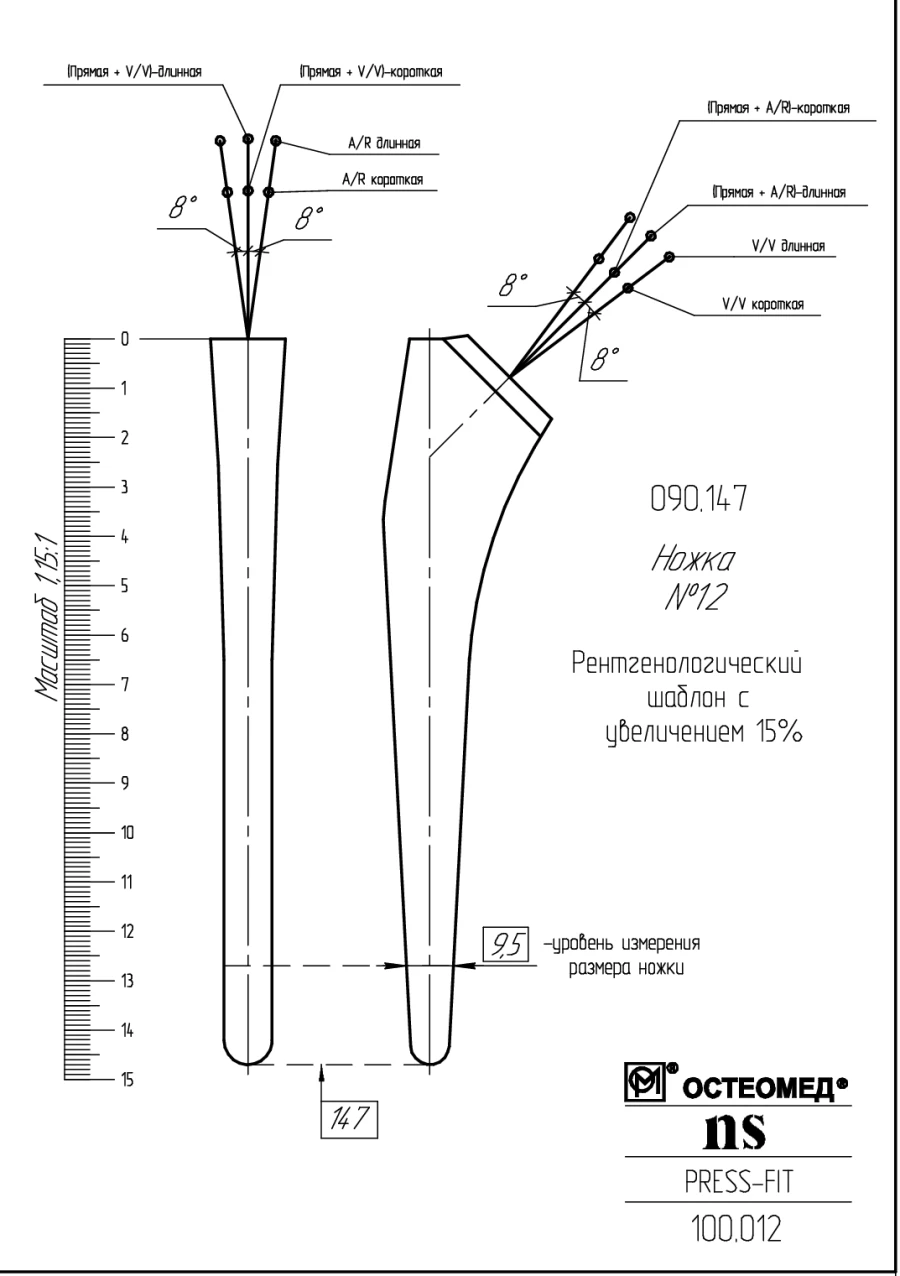 Hip Joint Total Endoprosthesis Component Sizing Template, Model 100.012