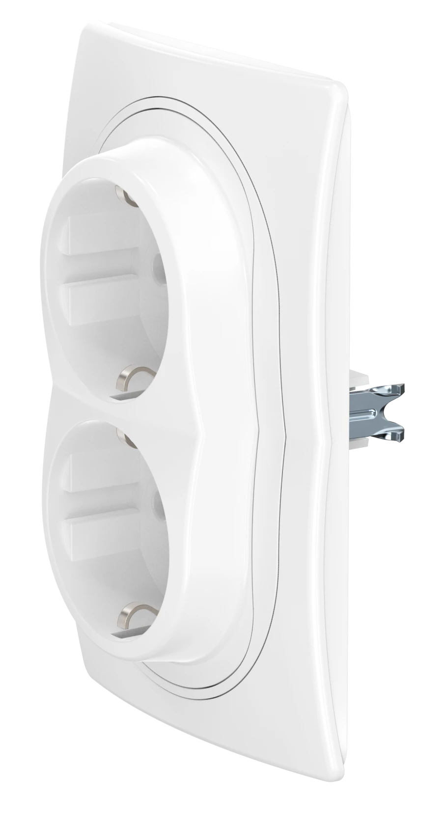 Double Socket with Grounding for Hidden Installation, 16A, 250V, White, E604.00