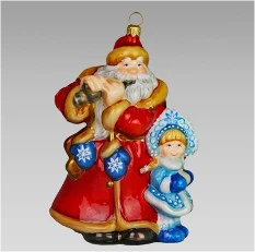 Handmade Glass Christmas Ornament "Snow Maiden and Father Frost