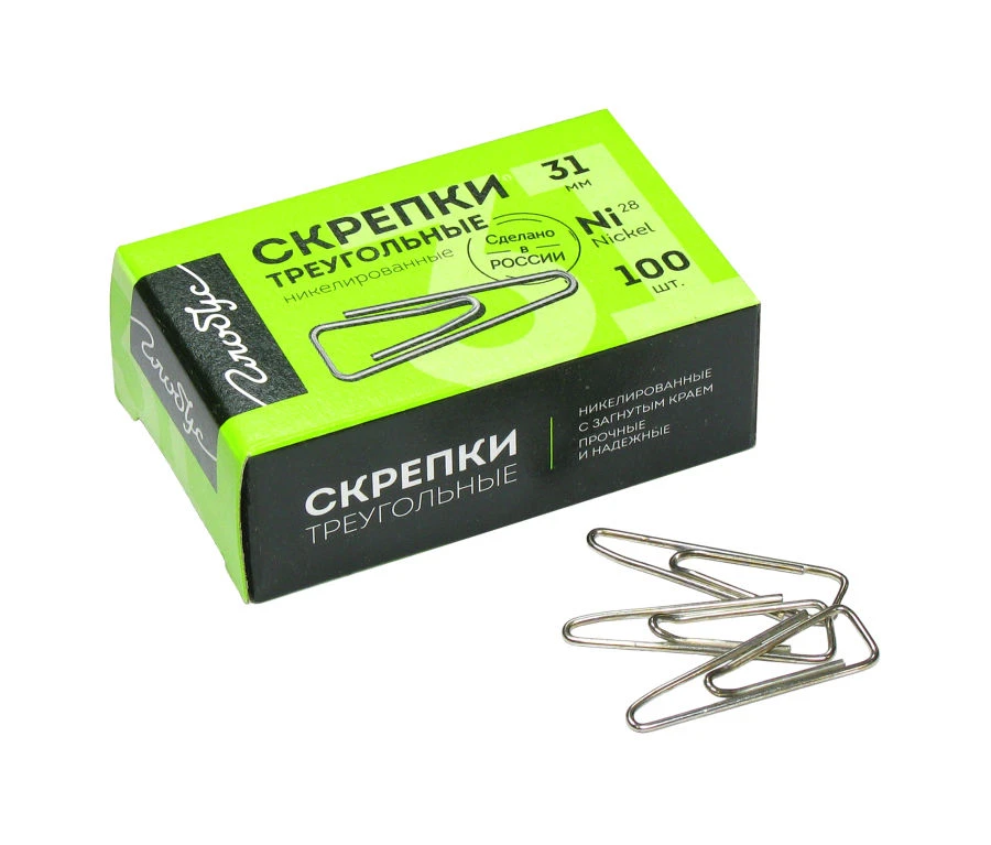 Nickel-Plated Paper Clips 31mm, 100 Pieces with Bent Edge