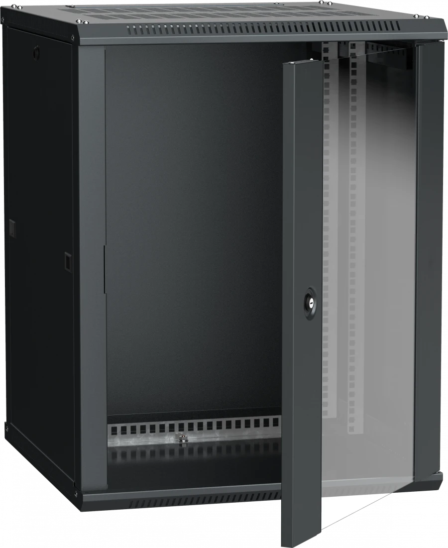 خزانة LINEA W 15U مثبتة على الحائط 600x600 مم مع باب زجاجي، RAL9005