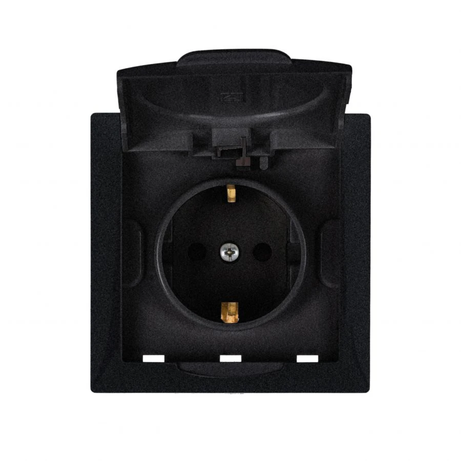 Maria" Single Socket Mechanism with Ground Contact and Protective Cover (IP44) - Anthracite