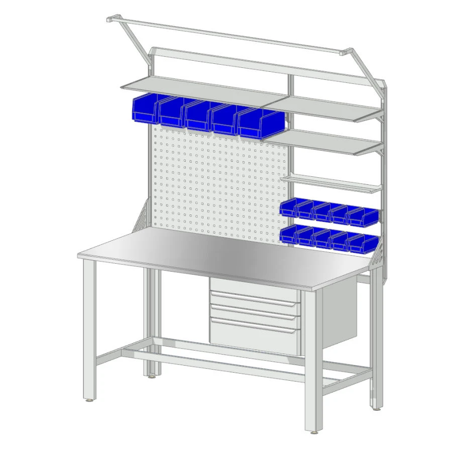 Workbench with Shelves, Perforated Panels, Drawer Cabinet, and Equipment Bracket 1500x800 mm