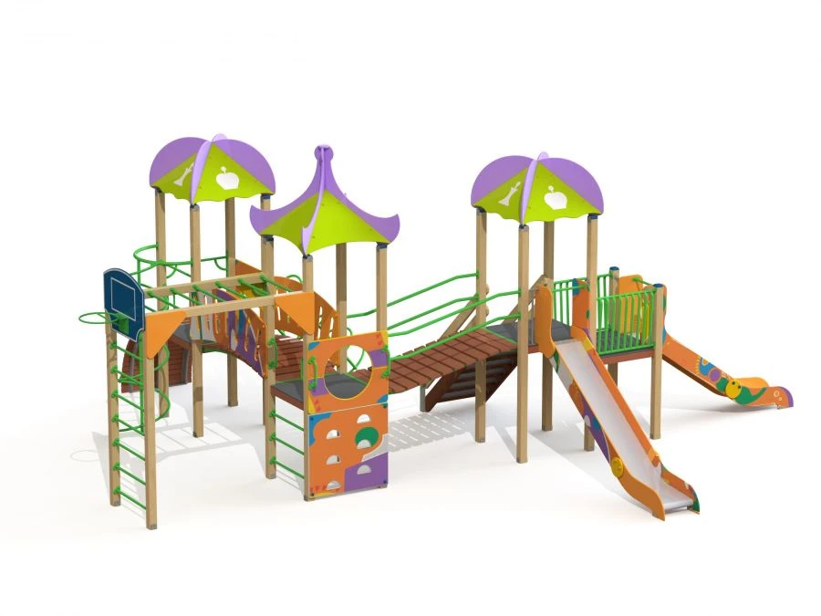 Children's Play Complex with 3 Towers, Height 1200-1500 mm, Graffiti Design