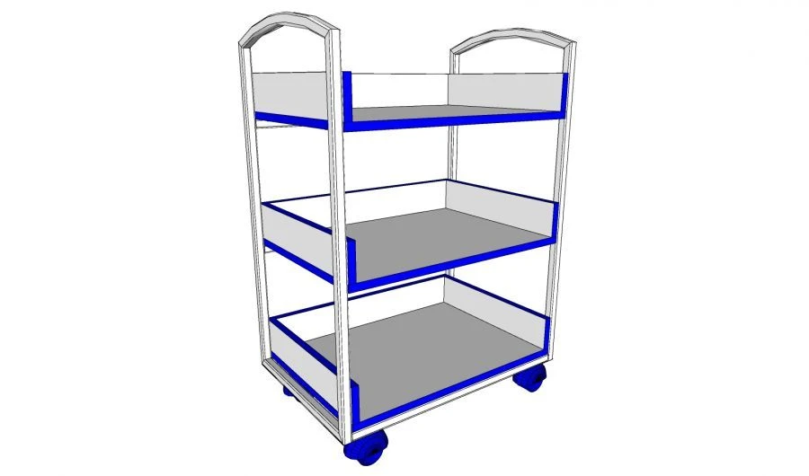 عربة مكتبة معدنية لنقل الكتب