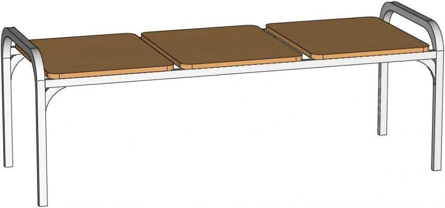 Wooden Bench on Metal Frame for Three People