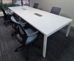 Small Conference Table with Metal Legs, White Finish