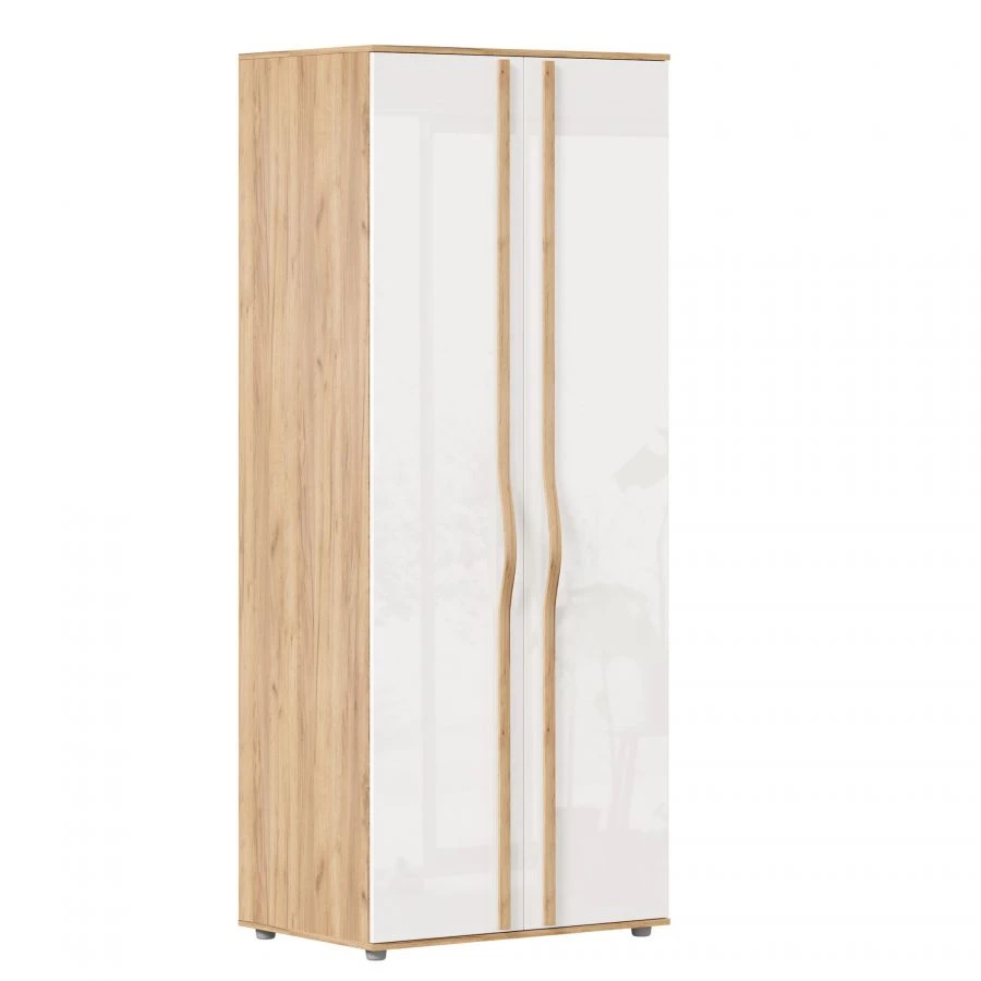 Marta-2 Two-Door Wardrobe with Solid Panels (Golden Oak/Glossy White)