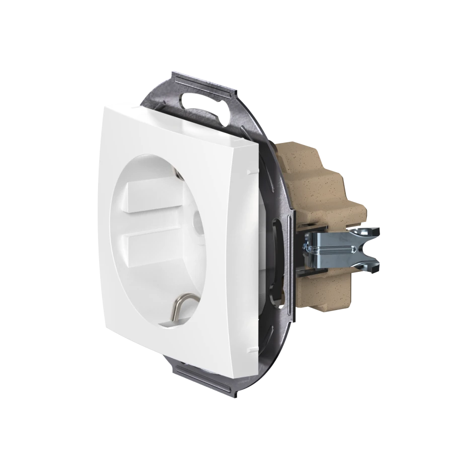 Caduceus Aling Prestige Hidden Mount Socket with Grounding 16A, 250V, White, Art. 60