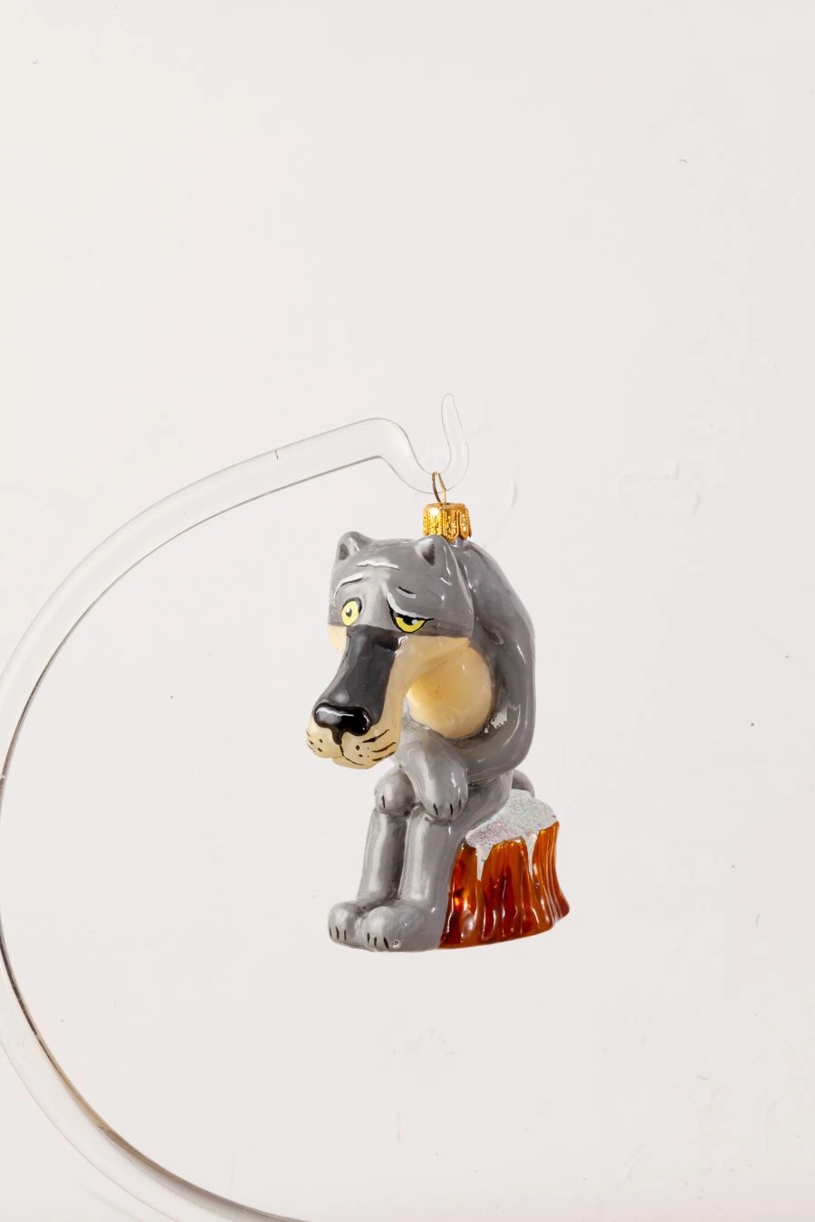 Handcrafted Glass Christmas Ornament "Wolf on a Stump