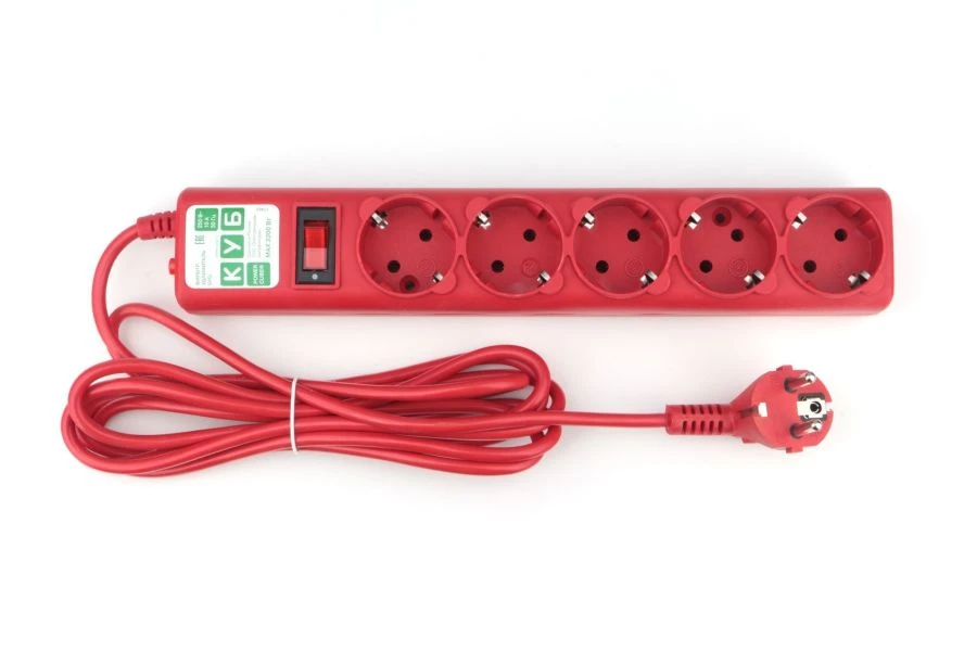 Power Cube Extension Cord 3.0m 5 Outlets (Red)