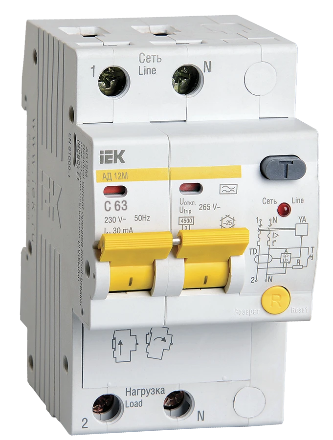 Differential Automatic Circuit Breaker AD12M 2P C63 30mA IEK