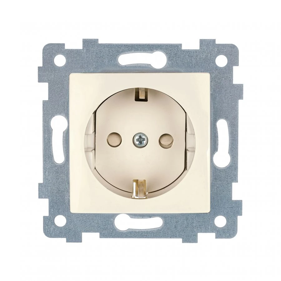 Single Socket Mechanism with Ground Contact and Shutter, Model RS16-446, Color Ivory