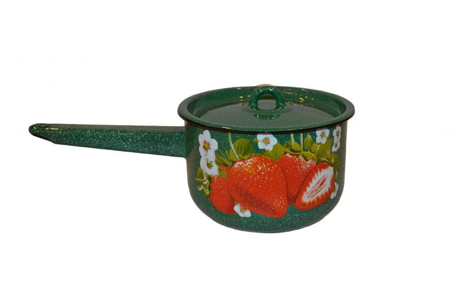 Cylindrical Enamelled Pot with Lid, 1.5L