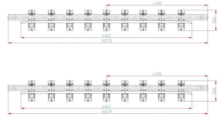 Cross Tie Rail with Counter Rail Type R65 Model 1/11 (Project 2750.34.000/-01)
