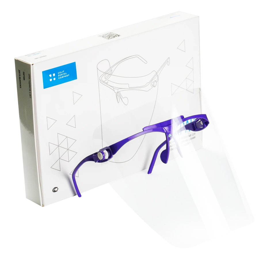 شاشة بوليمرية شفافة "E3-CELIT" لحماية الأسنان، إطار واحد و5 دروع، إطار بنفسجي