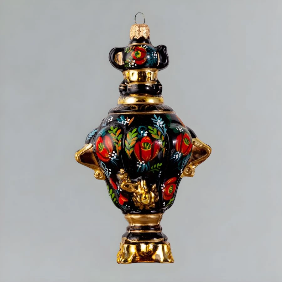 Handcrafted Glass Christmas Ornament "Black Russian Samovar