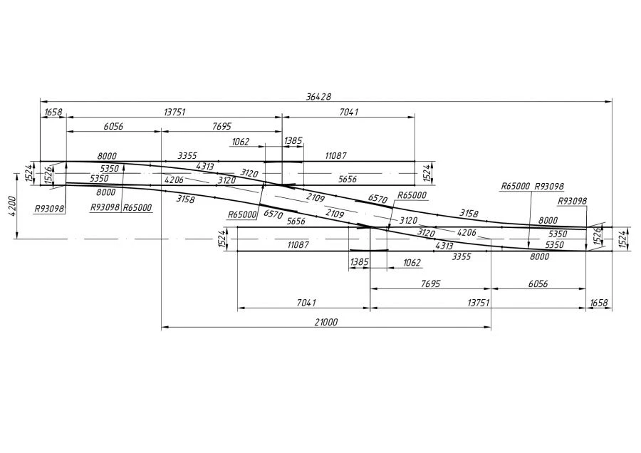 Single Turnout Type R65 Model 1/5 (Project VSP020.00.000/-01)