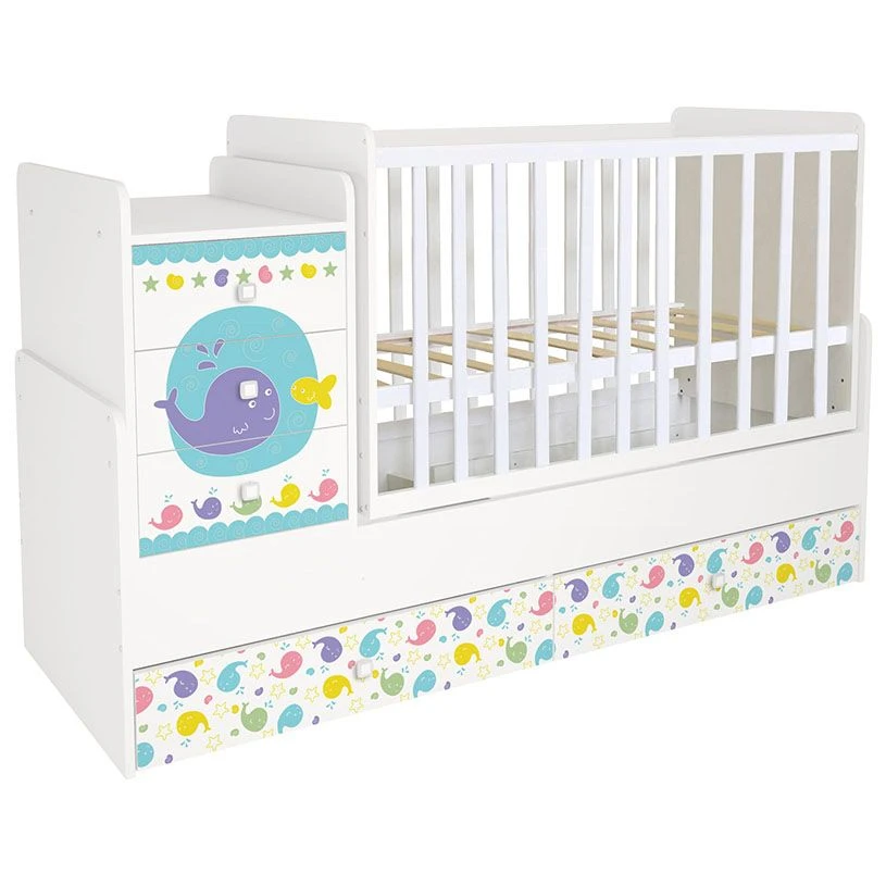 Polini Kids Simple 1100 Crib - Marine Story, White, Art. 0001442.9.5