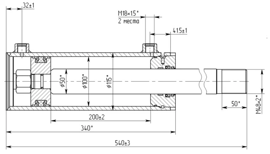 اسطوانة هيدروليكية 1171.00.00.00 (100x50-200 مم)، 16 ميجا باط