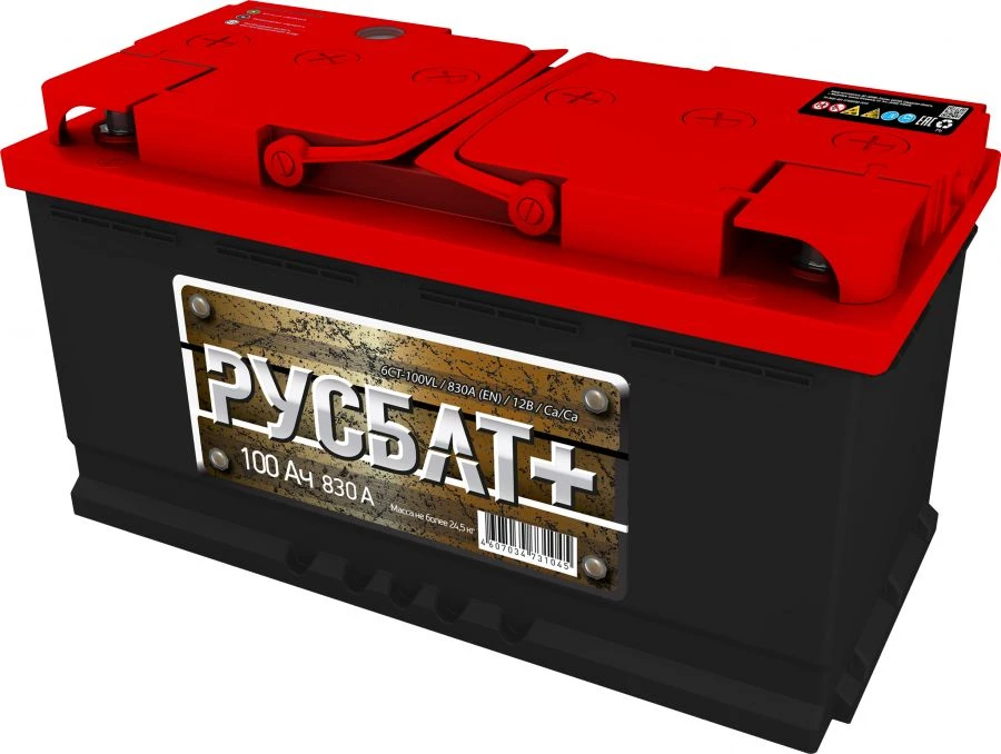 100Ah Lead-Acid Starter Battery 6ST-100VL RUSBAT+ EURO