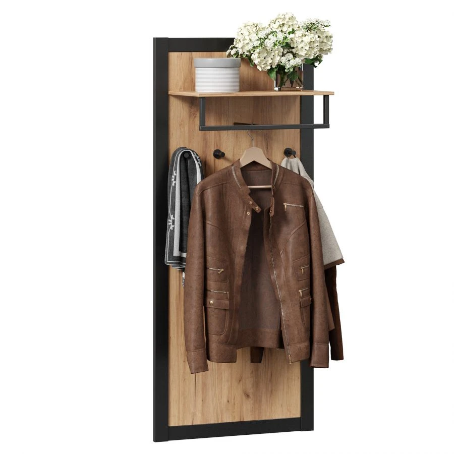 Golden Oak/Black Coat Rack - Techno Model LD.678340.000