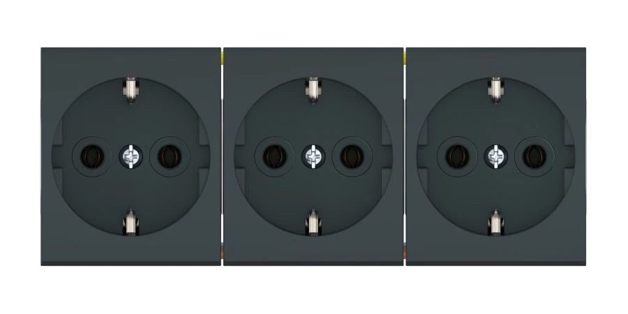 Triple Socket with Grounding, Caduceus Aling Mode, 16A, 250V, Anthracite, Art. 66513.A