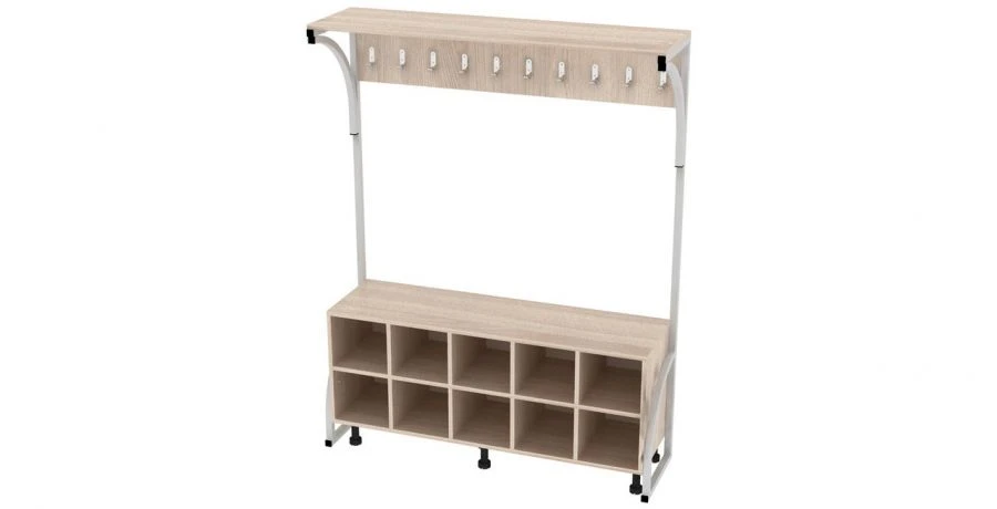 Floor-standing coat rack with storage unit for 10 items 1250x370x1600mm