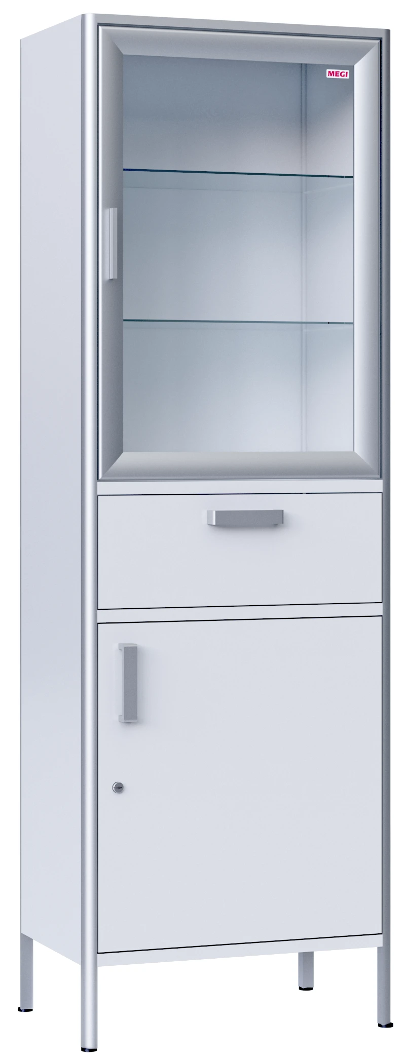 Two-Section Medical Cabinet with Glass Shelves for Storage