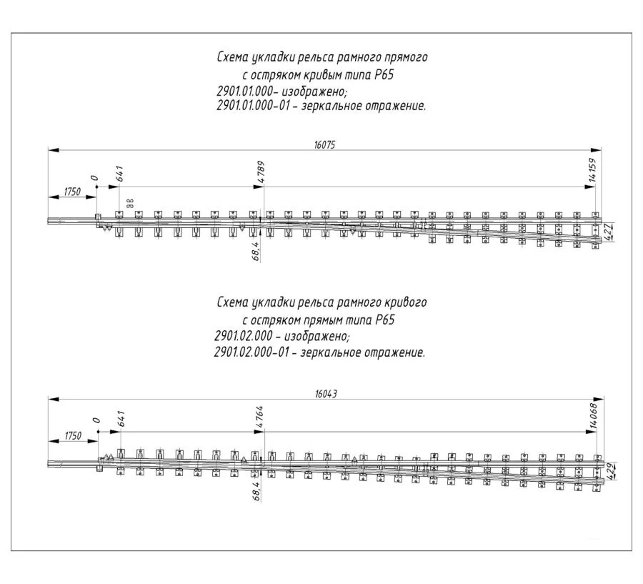 ريل إطار مع سن حاد من نوع R65، علامة 1/11 (مشروع 2901.02.000/-01)